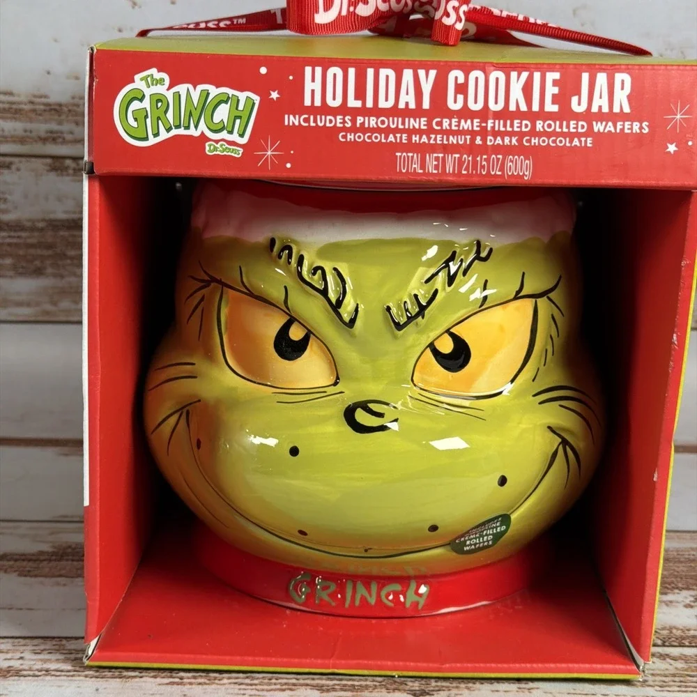 Dr Seuss The Grinch Ceramic Holiday Cookie Jar Christmas Canister NIB